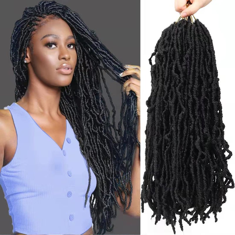 Youngther 18 inch New Faux Locs Crochet Hair Curly 6 Packs New Soft Locs Crochet Hair for Black Women Pre Looped Synthetic Goddess Locs Braiding Hair (18inch 6packs,1B#) - Image 1